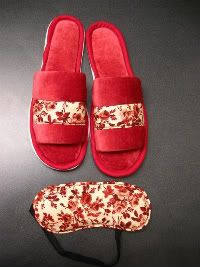 Red Bamboo Velour Slippers & Flax Eye Mask Pillow